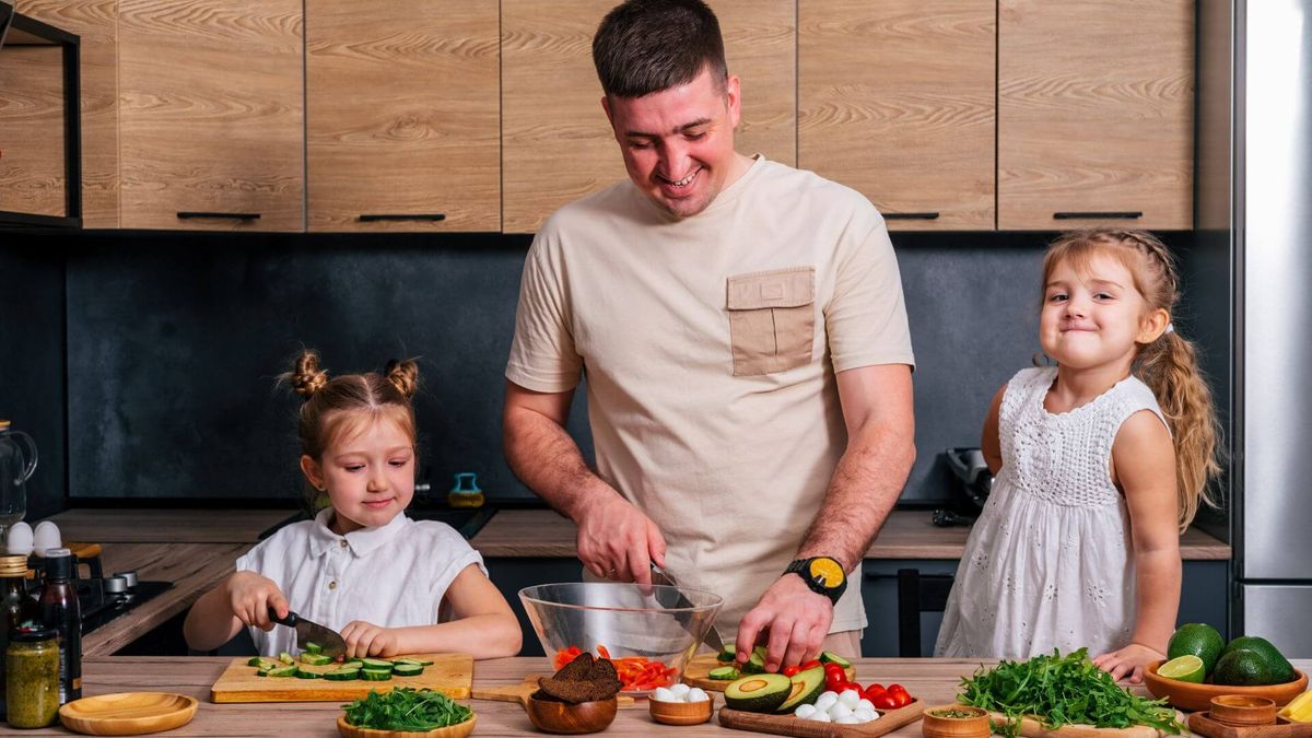 Dad cooking with kids