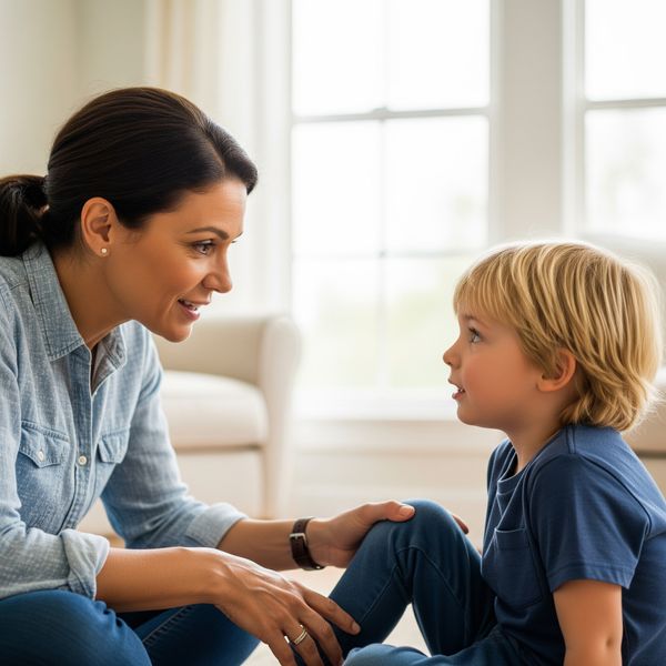 Mother and son talking. Mother and son talking.