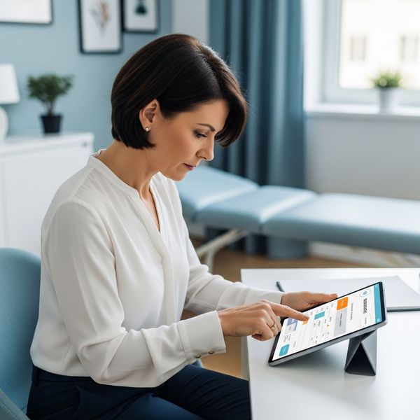 Parent on an iPad. Parent on an iPad.