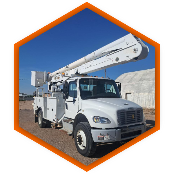 Parked white bucket truck