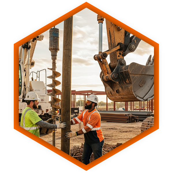 A digger derrick at an oil field lifting heavy equipment
