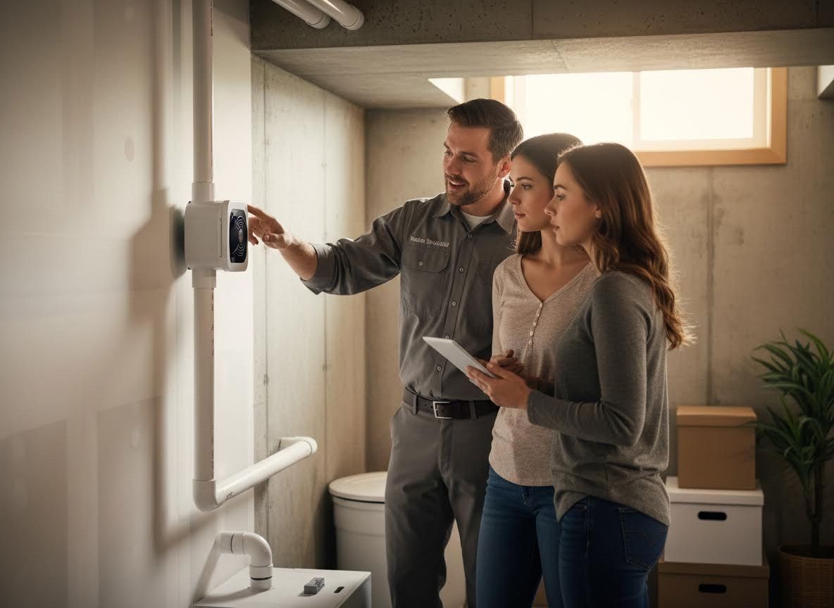Service Technician Explaining Home System to Homeowners