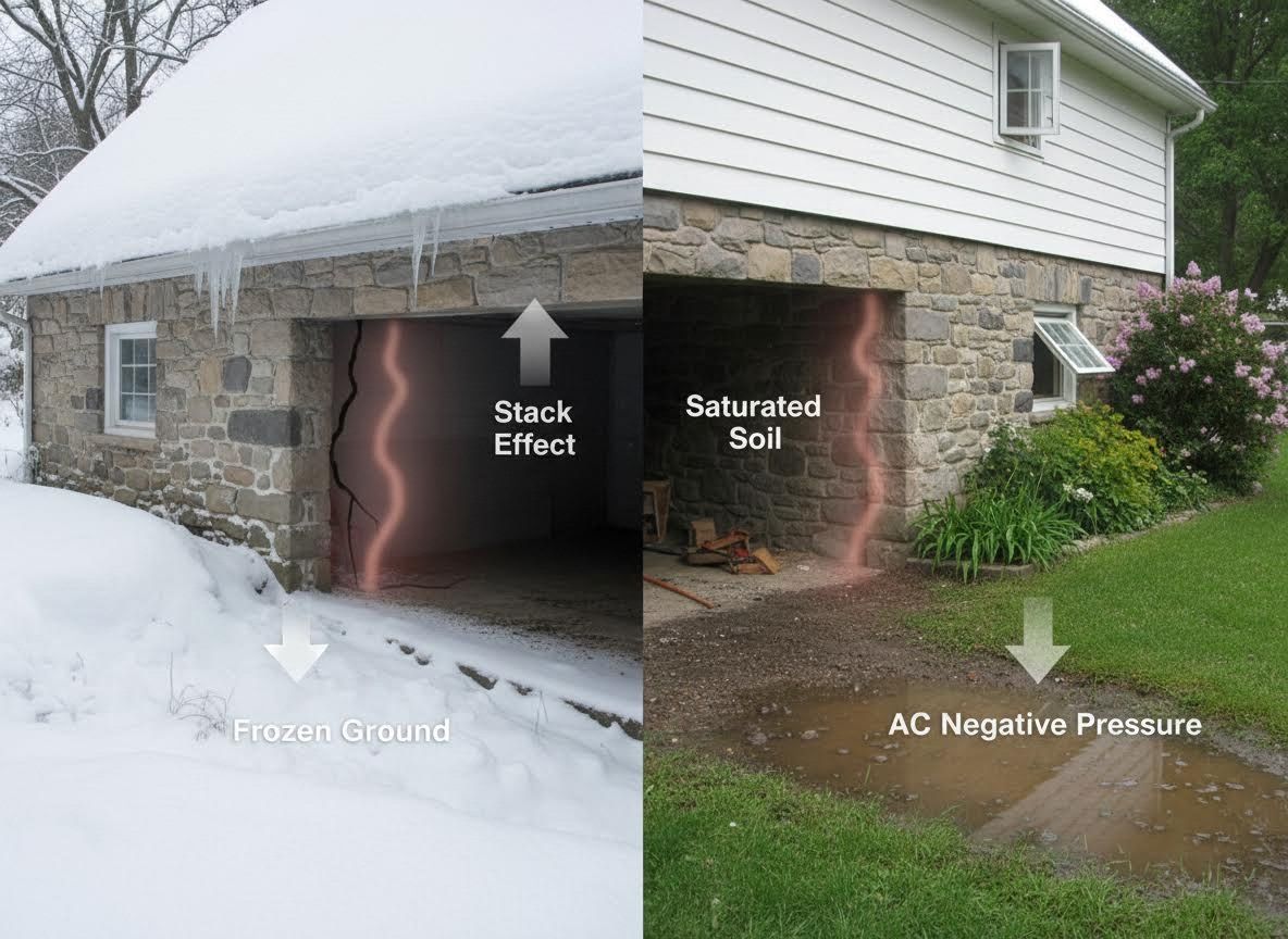 Radon Entry Factors in Winter and Summer