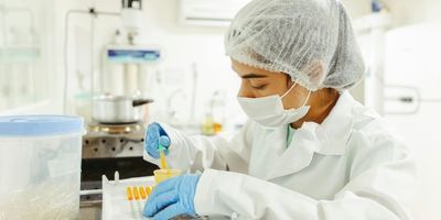 A lab tech working on pharmaceuticals.