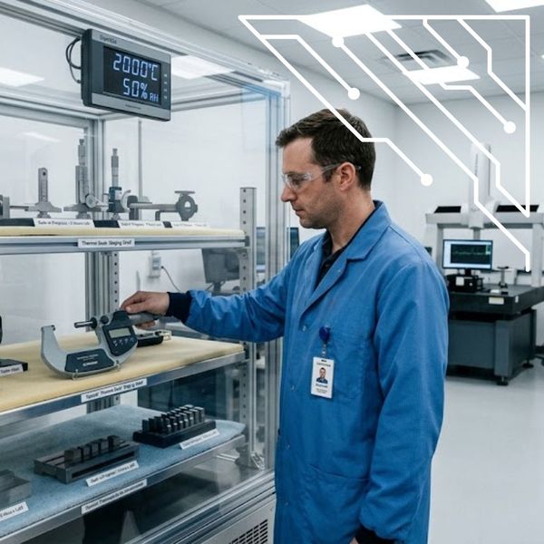 a technician placing instruments in a controlled environment chamber