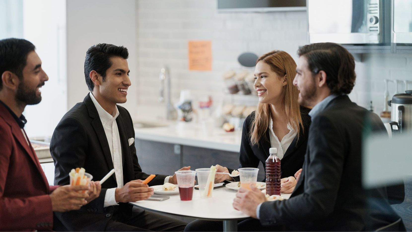 employees eating in break room