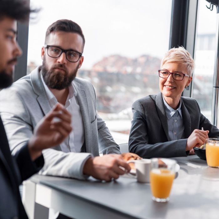 employees eating in break room