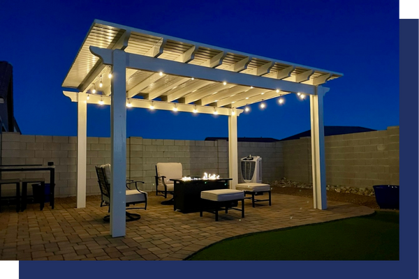 lit-up pergola at night