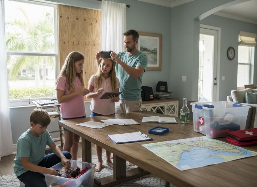 Family Preparing for a Storm or Hurricane