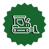 Bulldozer icon inside a green scalloped circle, representing heavy-duty land clearing and site preparation services.
