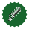 Chainsaw icon inside a green scalloped circle, representing professional tree cutting and precision removal services.
