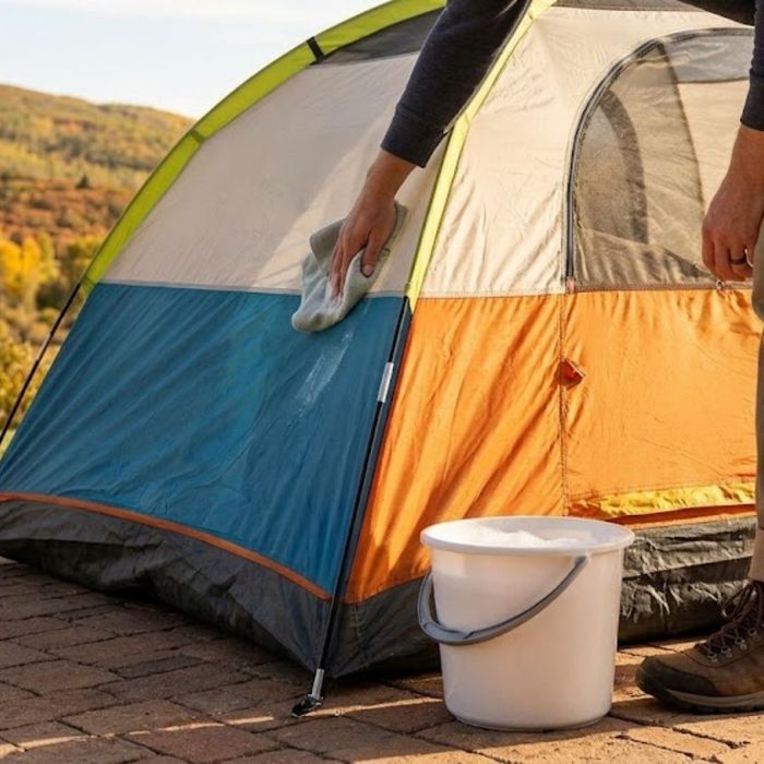 washing tent off outside