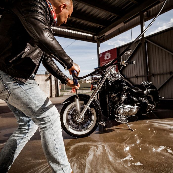 washing a moorcycle washing a moorcycle