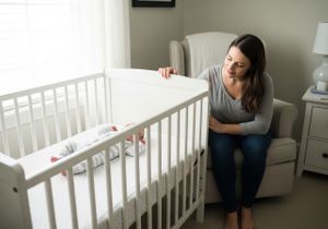 Mother Admires Sleeping Baby in Crib
