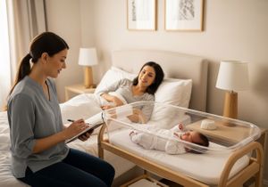 Midwife Visiting New Mother and Baby at Home