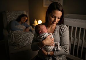 Newborn held by mother in nursery