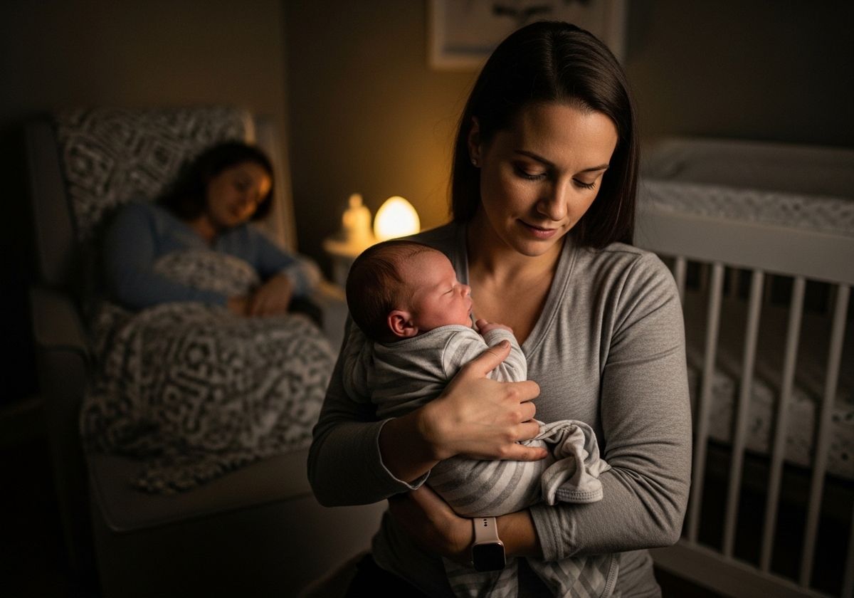 Newborn held by mother in nursery