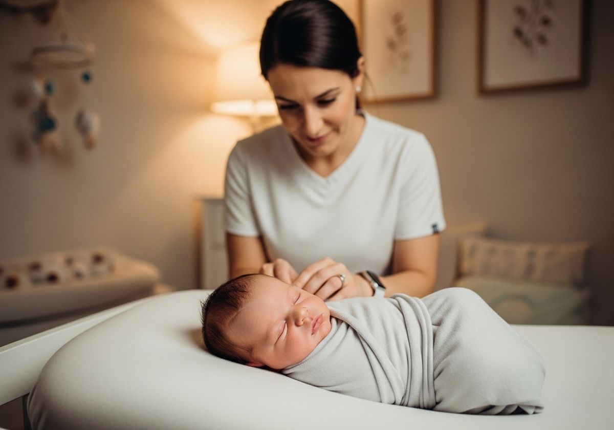 Newborn Swaddled on Changing Table