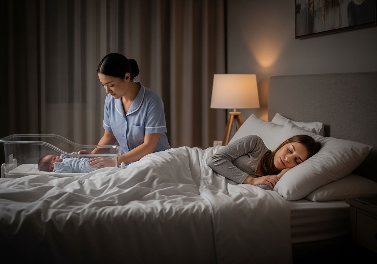 Newborn Care with Nurse and Sleeping Mother