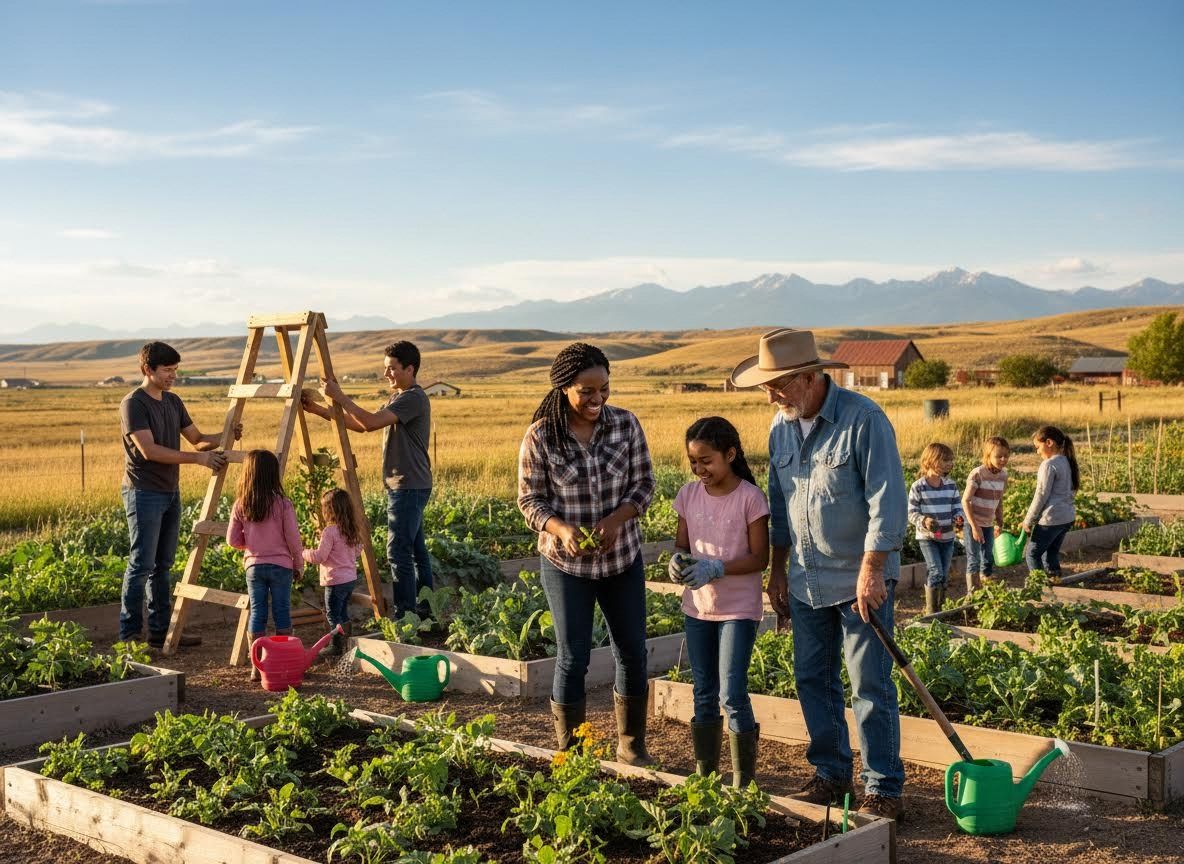 Multi-generational family gardening together