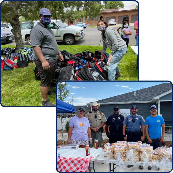 packing backpacks and selling food