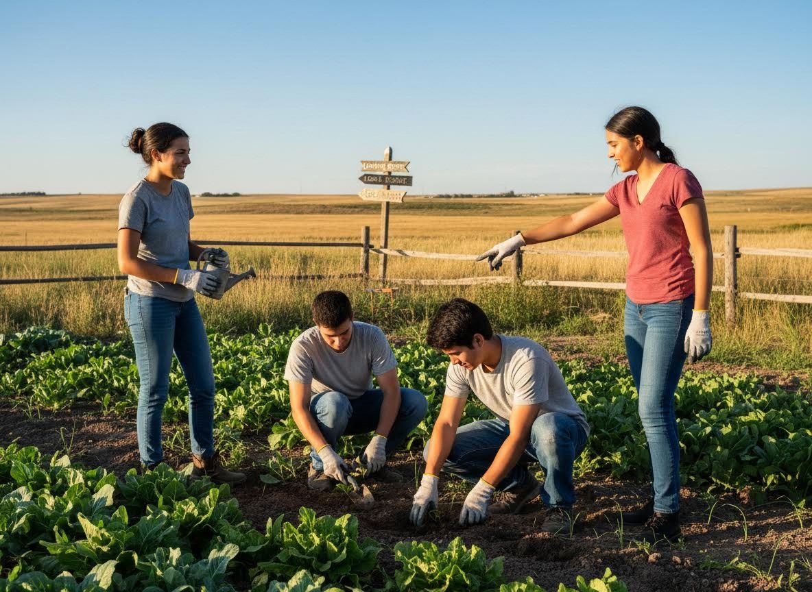 Young People Gardening in a Community Field
