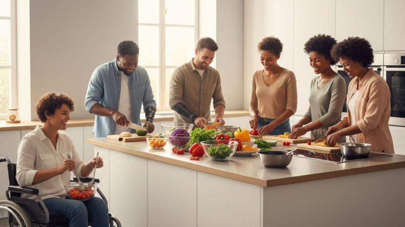 Residents & caretakers in the kitchen