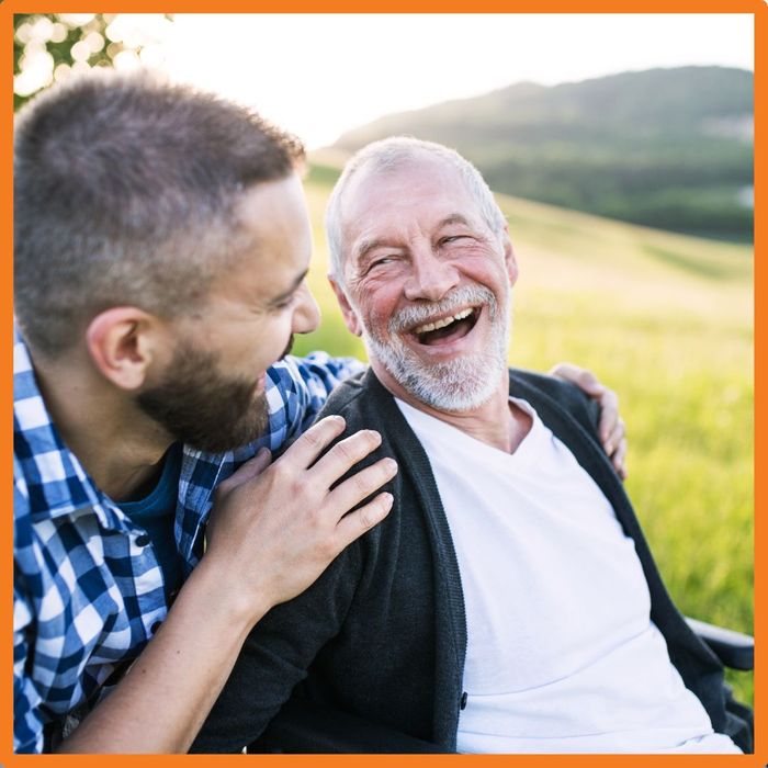 two people laughing 