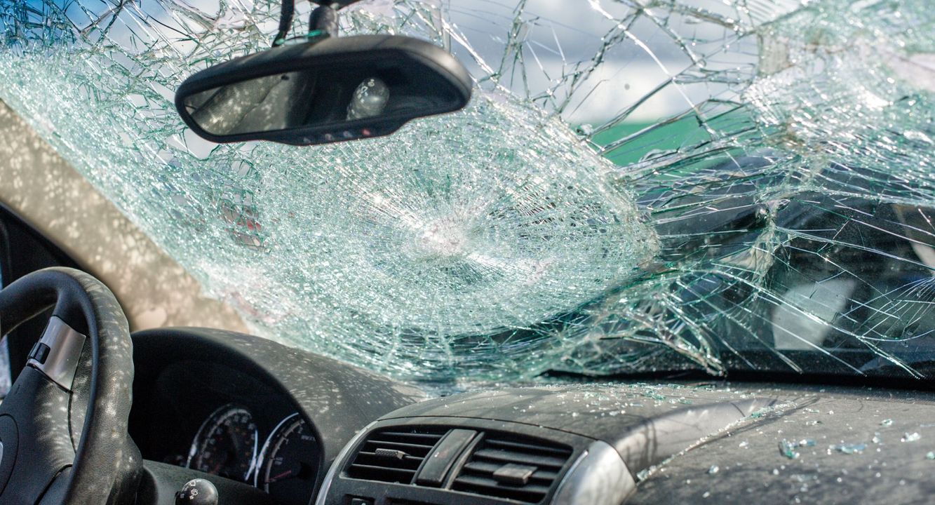 Broken car windshield