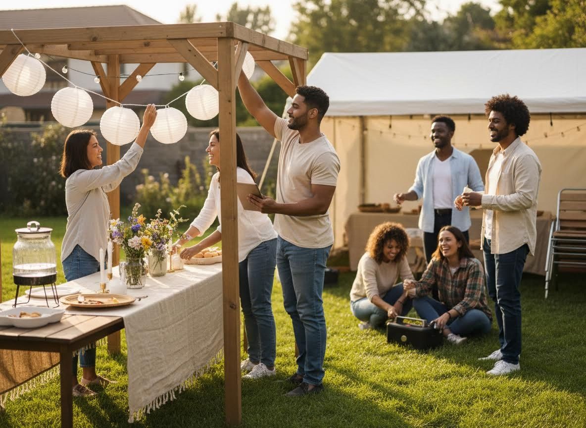 Diverse Group Preparing Outdoor Party