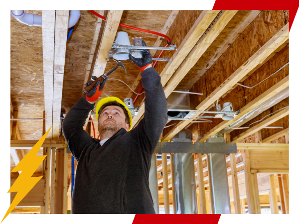 electrician installing a light fixture