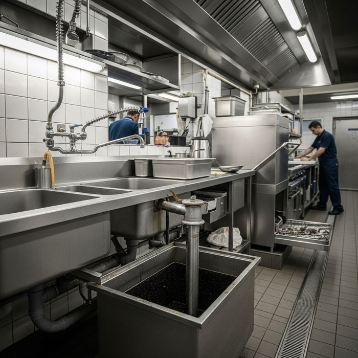 Man cleaning a restaurant kitchen