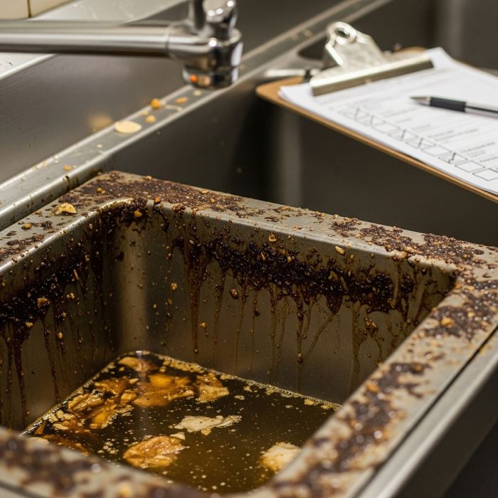 Checklist next to a pool of grease