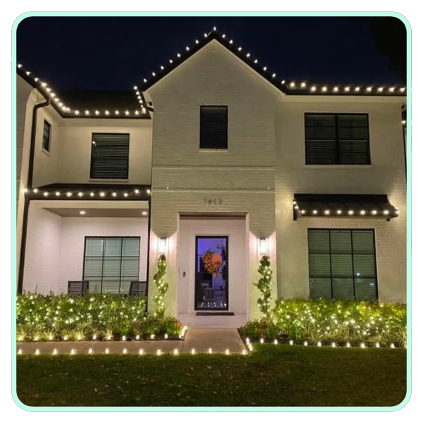 white house with christmas lights