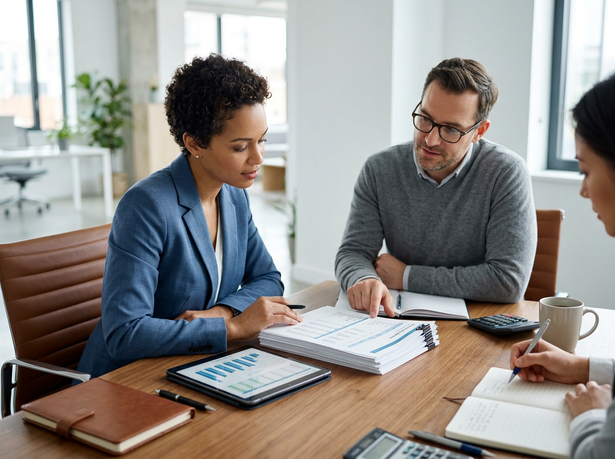 Diverse Business Professionals Reviewing Documents and Data in an Office Meeting