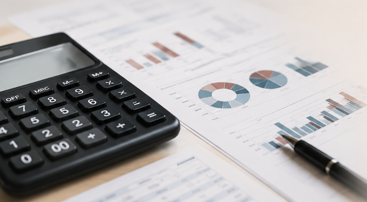 a calculator and paper with graphs 
