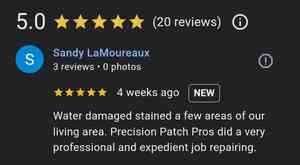 5 star review water damaged stained ceilings in living area