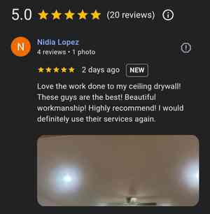 5 star review love the work done to ceiling drywall