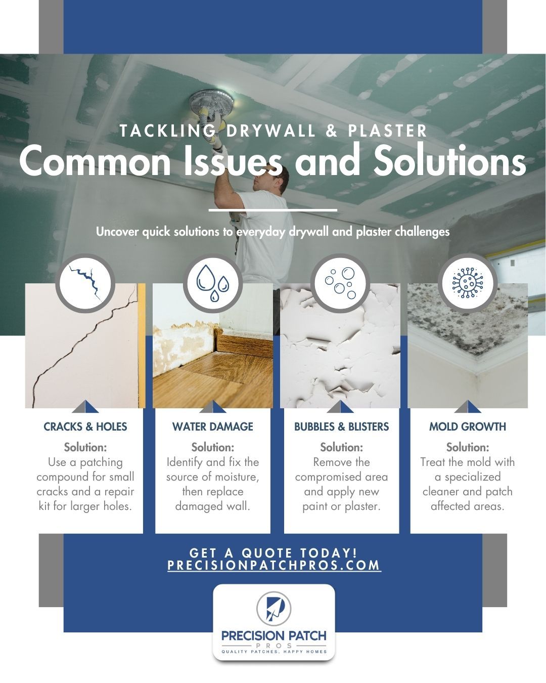 Infographic titled Tackling Drywall & Plaster: Common Issues and Solutions Infographic titled Tackling Drywall & Plaster: Common Issues and Solutions