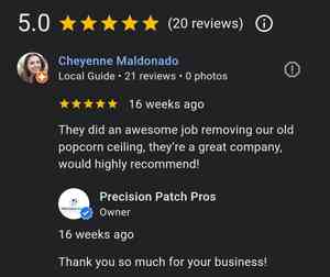5 star review awesome job removing popcorn ceiling