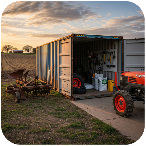 Container used on farm for equiptment
