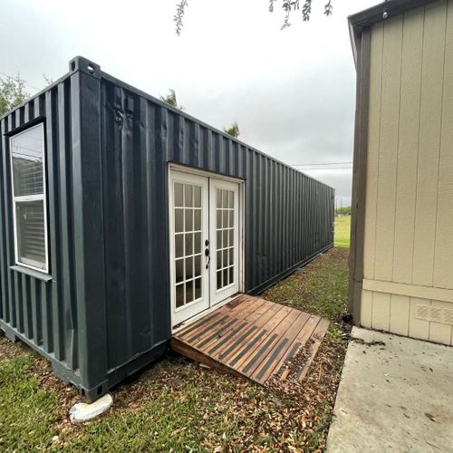 a storage container transformed into an office