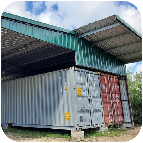 storage containers under a roof