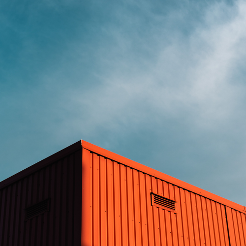 An orange shipping container