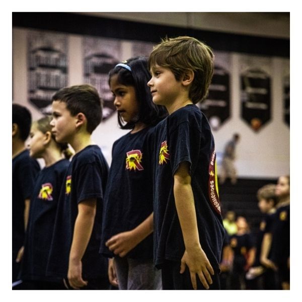 kids standing in line for karate class