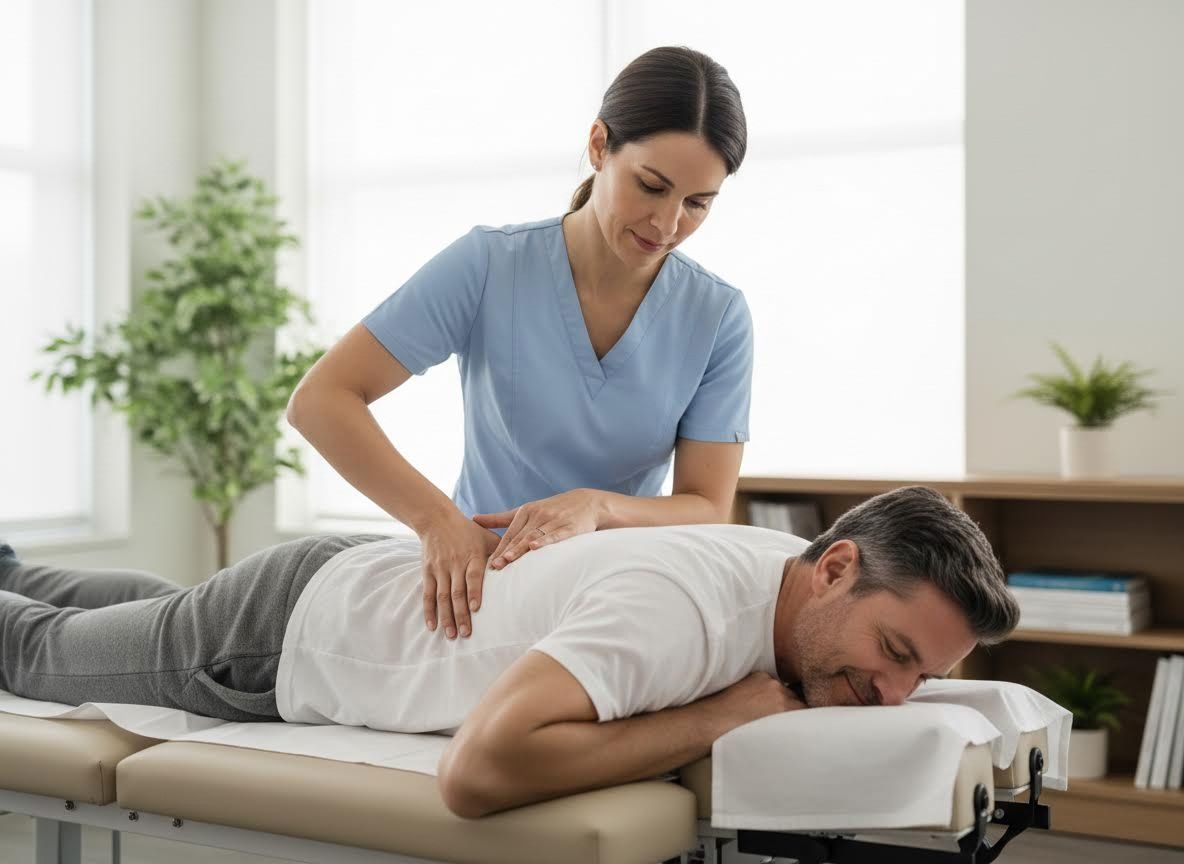 Physical Therapist or Chiropractor Treating a Man's Back