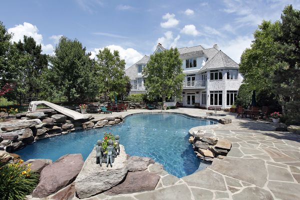 swimming pool in backyard