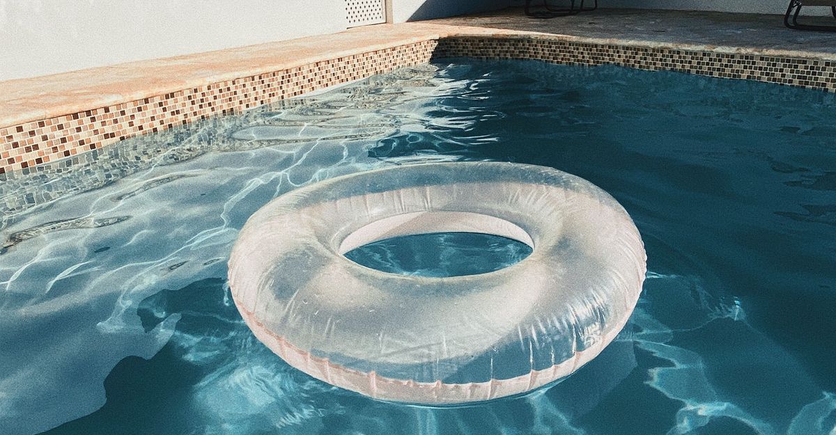 clear inner tube in backyard pool