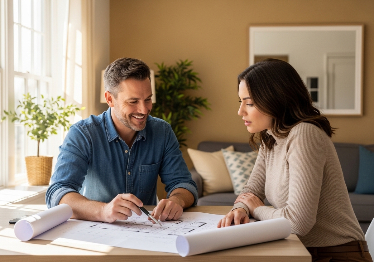 Couple Reviewing House Plans Together