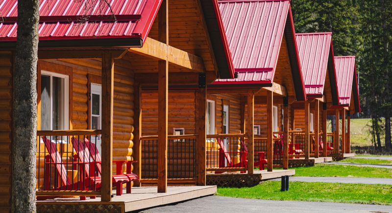 multiple cabins lined up in a row